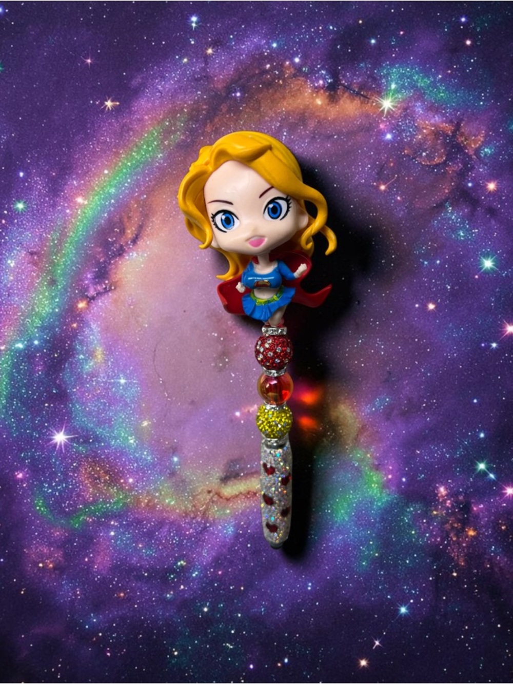 Supergirl Character Beaded Decorative Pen - Yellow Blonde & Red Accent (stylus)